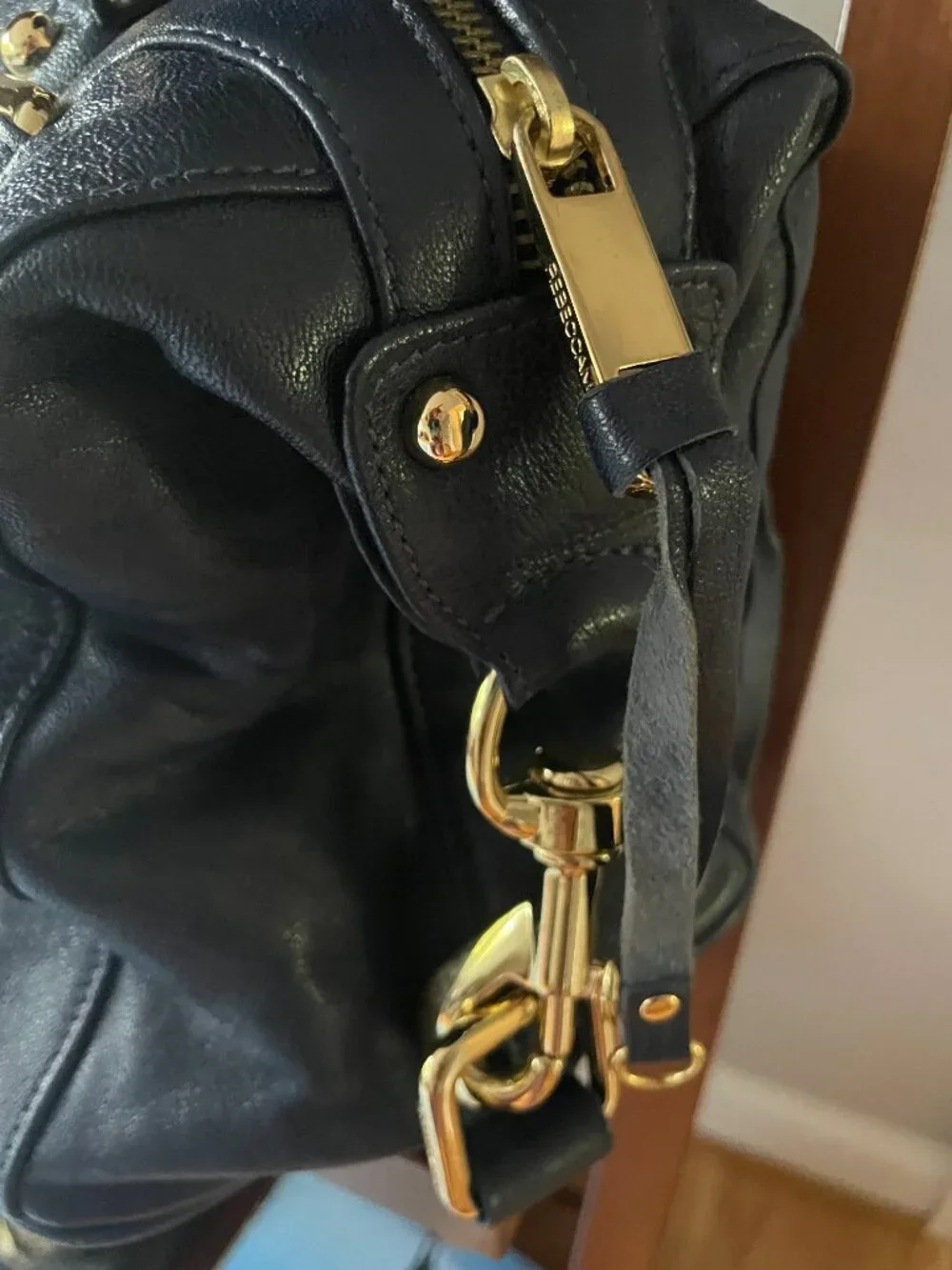 Vintage Rebecca Minkoff Mini MAB Satchel Navy Leather - OG Floral Lining